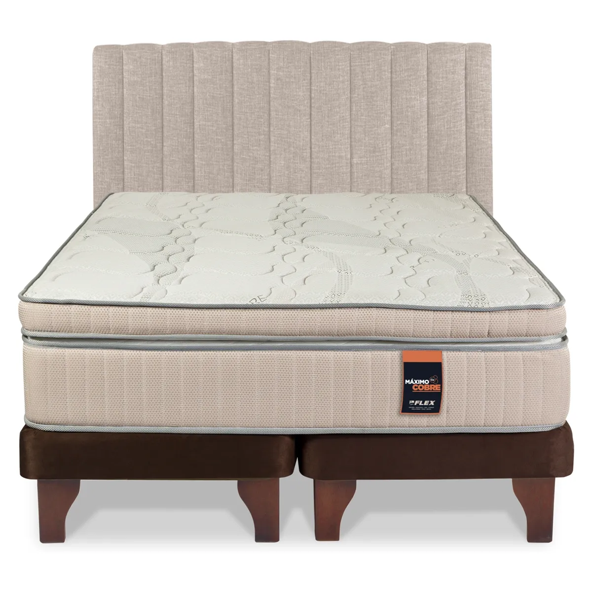 FLEX - Cama Europea Maximo Cobre King x 2.00mt Base Dividida + Respaldo Flex
