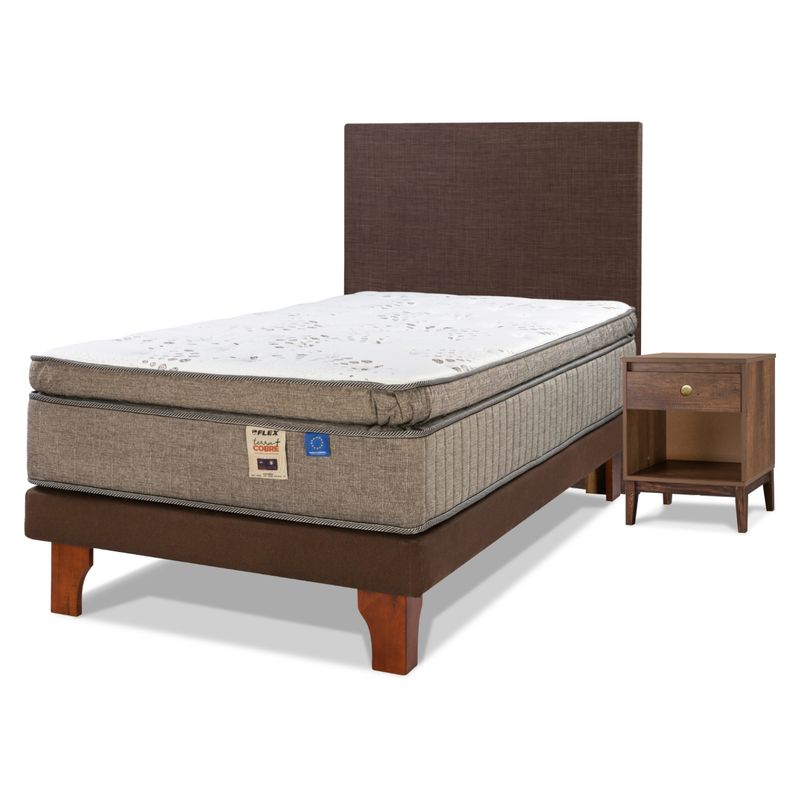 FLEX - Cama Europea Terra Cobre 1.5 Plazas + Respaldo Incluye 1 Velador Flex