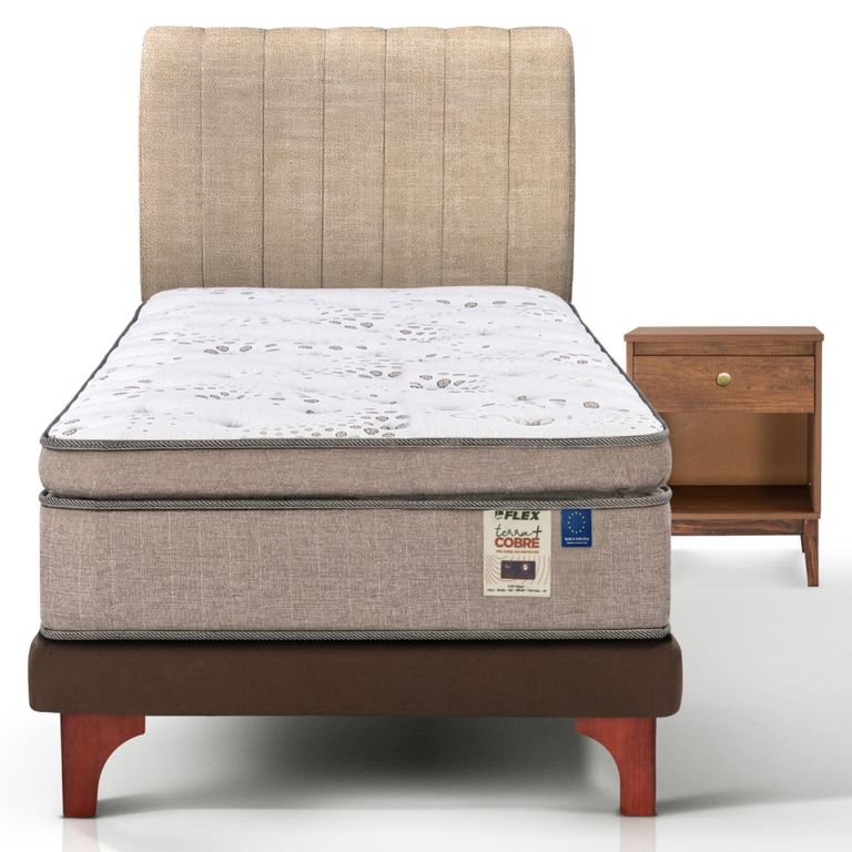 Cama Europea Terra Cobre 1,5 Plazas + Muebles Colonia