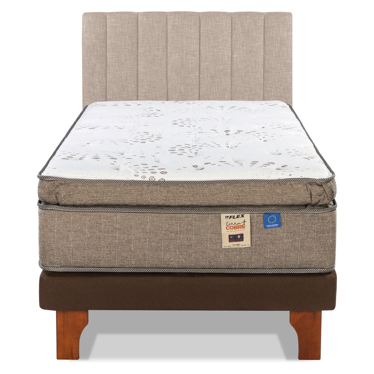 FLEX - Cama Europea Terra Cobre 1.5 Plazas + Respaldo Flex