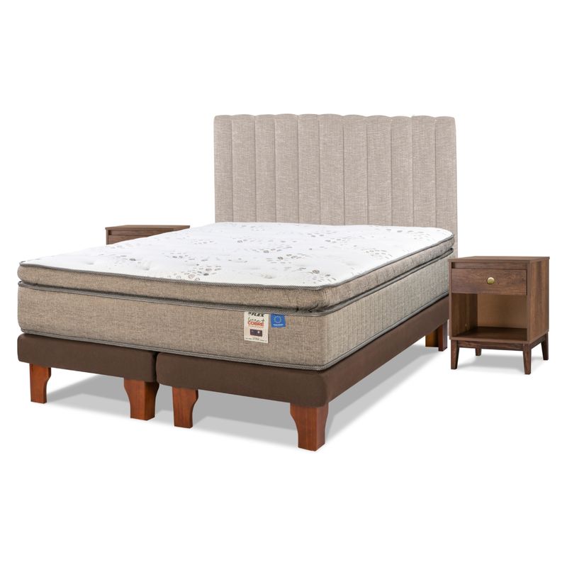 FLEX - Cama Europea Terra Cobre 2 Plazas + Respaldo Incluye 2 Veladores Flex