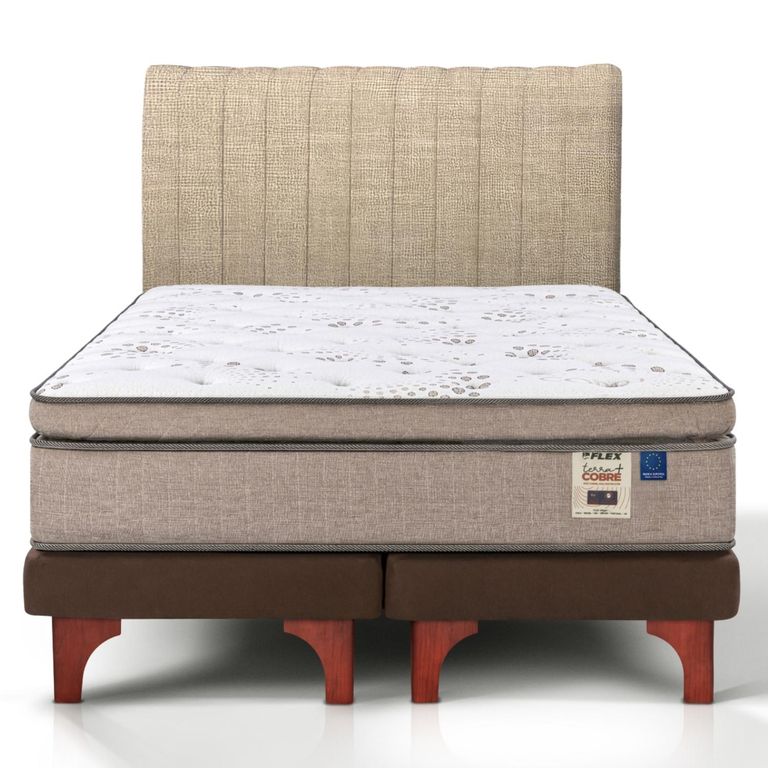 Cama Europea Terra Cobre 2 Plazas x 2.00 mt Base Dividida + Respaldo