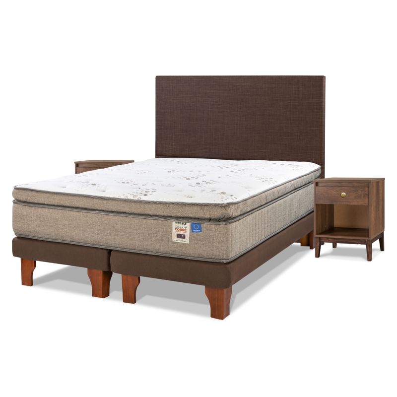 FLEX - Cama Europea Terra Cobre King + Respaldo Incluye 2 Veladores Flex