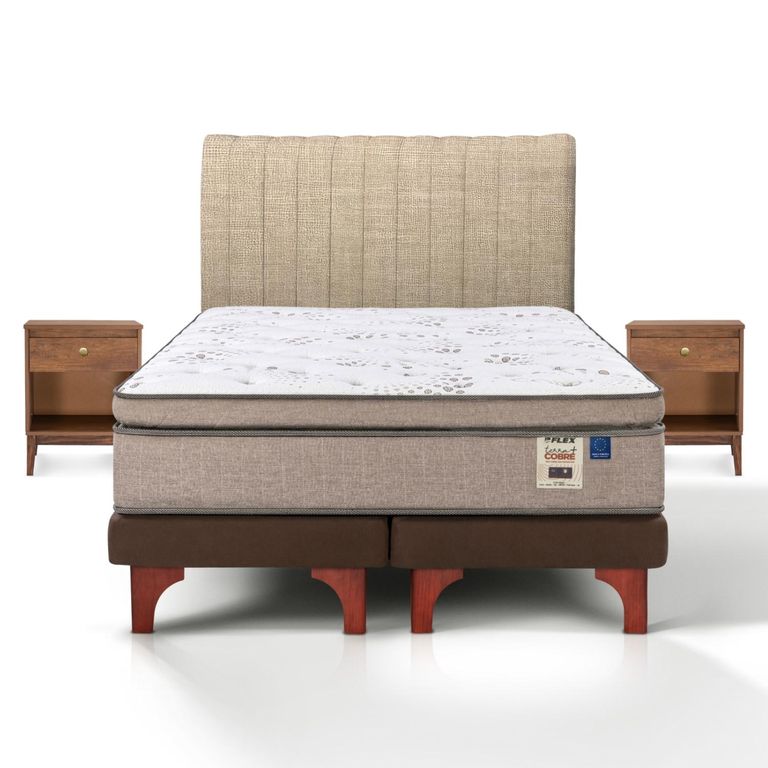 Cama Europea Terra Cobre King + Respaldo + 2 Veladores
