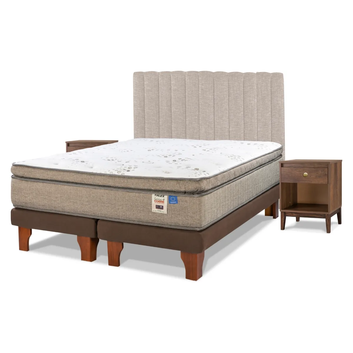 FLEX - Cama Europea Terra Cobre King + Respaldo Incluye 2 Veladores Flex
