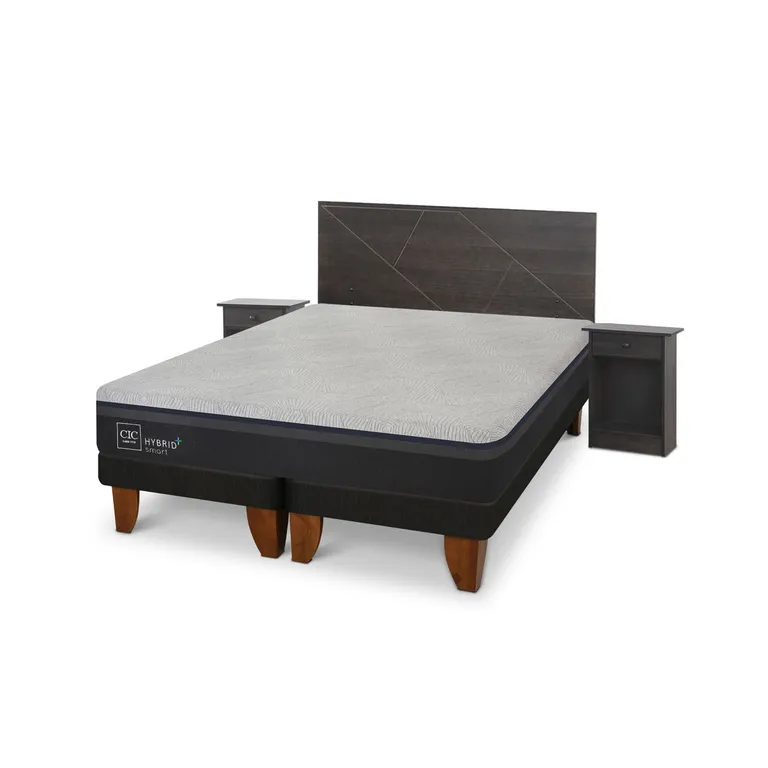 CIC Cama Europea Hybrid Plus 2 Plazas + Respaldo + 2 Veladores