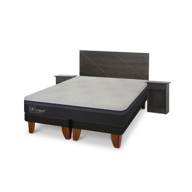CIC - Cama Europea Hybrid Plus 2 Plazas + Respaldo + 2 Veladores Cic