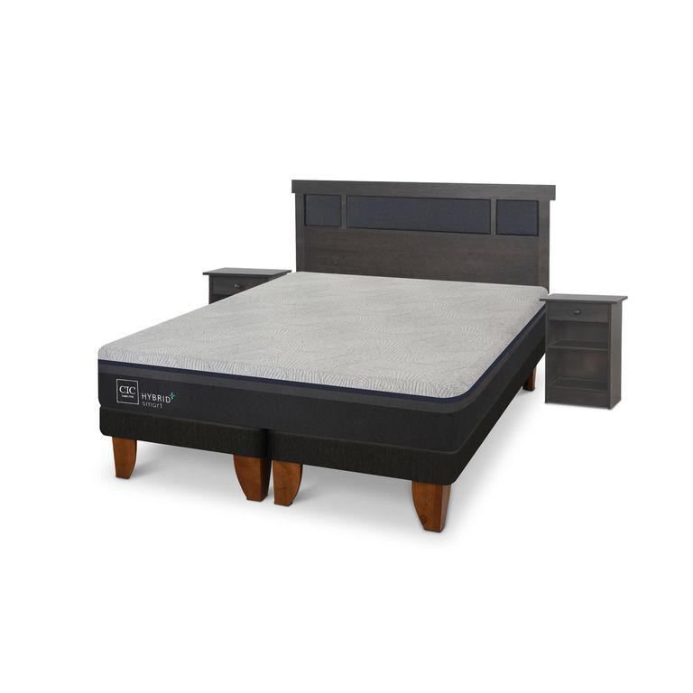 CIC Cama Europea Hybrid Plus 2 Plazas + Respaldo + 2 Veladores