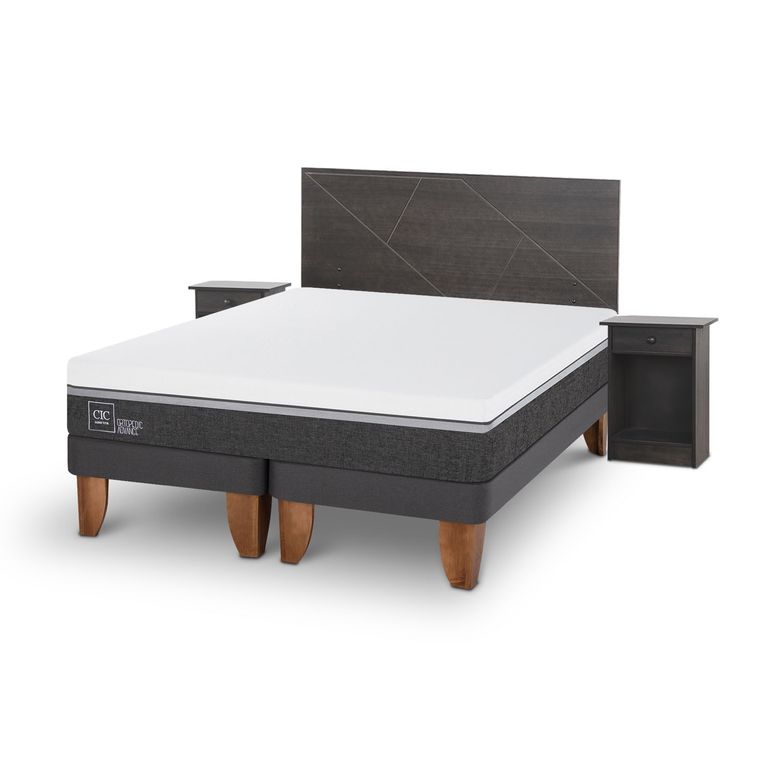 CIC Cama Europea Ortopedic 2 Plazas + Respaldo + 2 Veladores