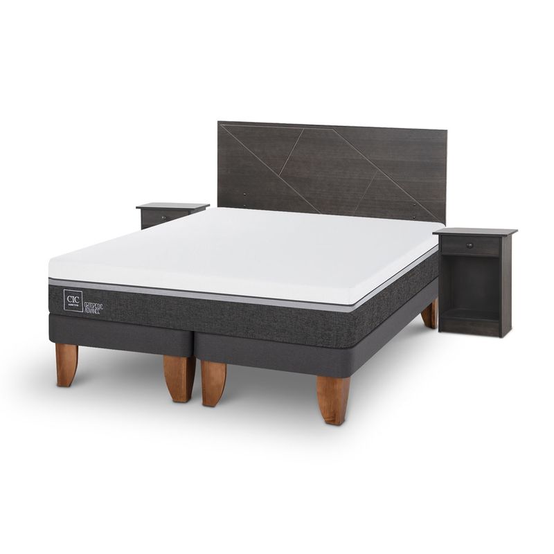CIC - Cama Europea Ortopedic 2 Plazas + Respaldo + 2 Veladores Cic