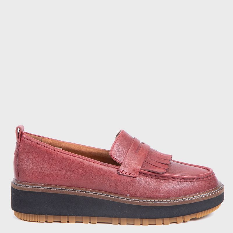 CLARKS - Mocasín Mujer Cuero Rojo Clarks