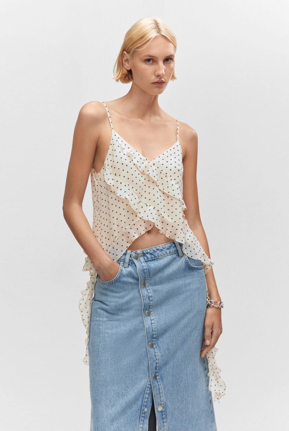 MANGO - Crop Top Volantes Gasa Mujer Mango