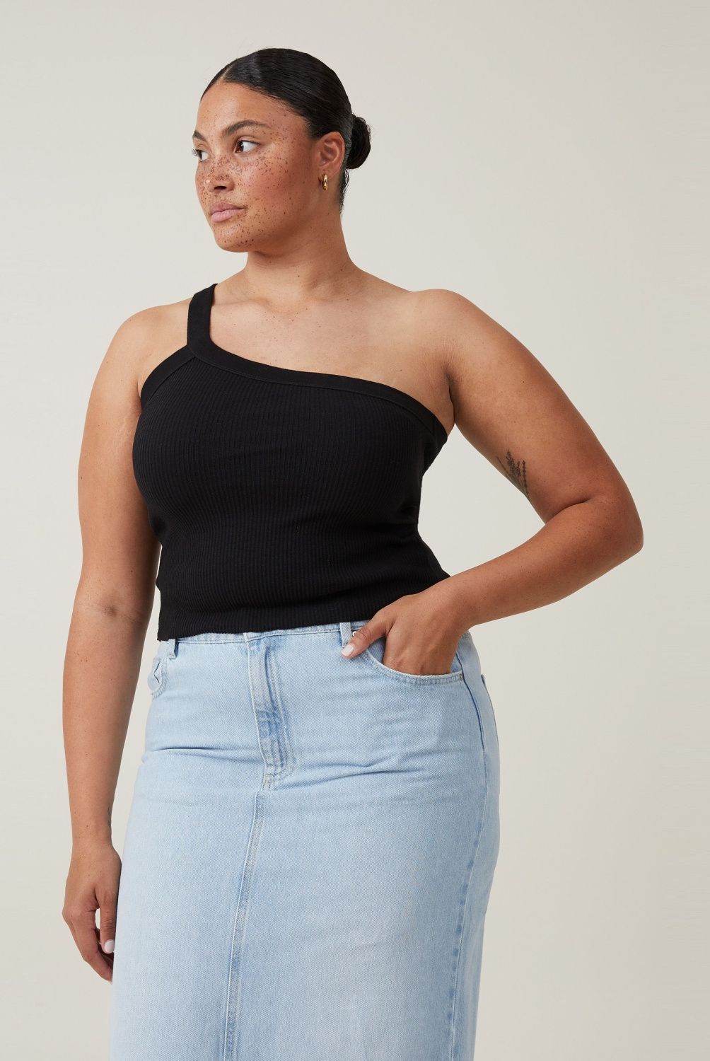 COTTON ON - Crop Top Un Hombro Algodón Orgánico Mujer Cotton On