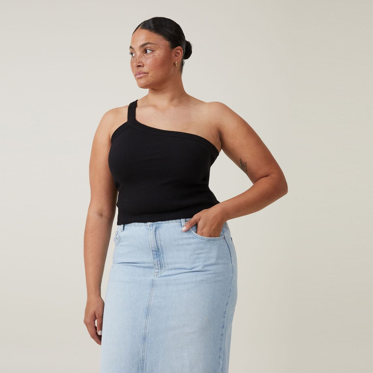 COTTON ON - Crop Top Un Hombro Algodón Orgánico Mujer Cotton On