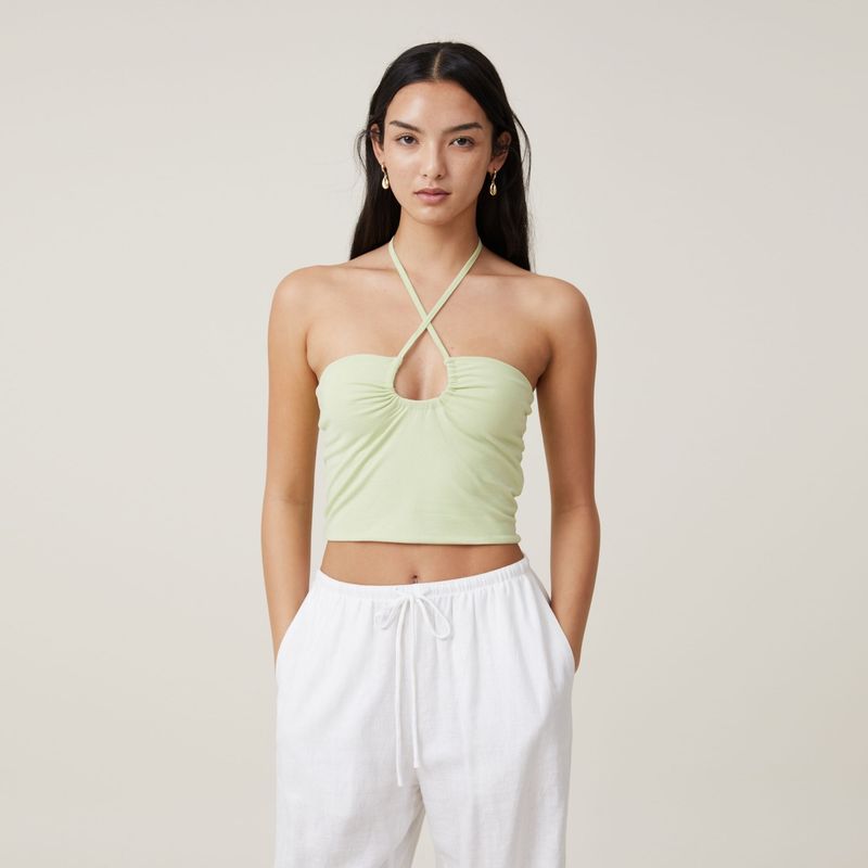 COTTON ON - Crop Top Cuello Halter Algodón Mujer Cotton On