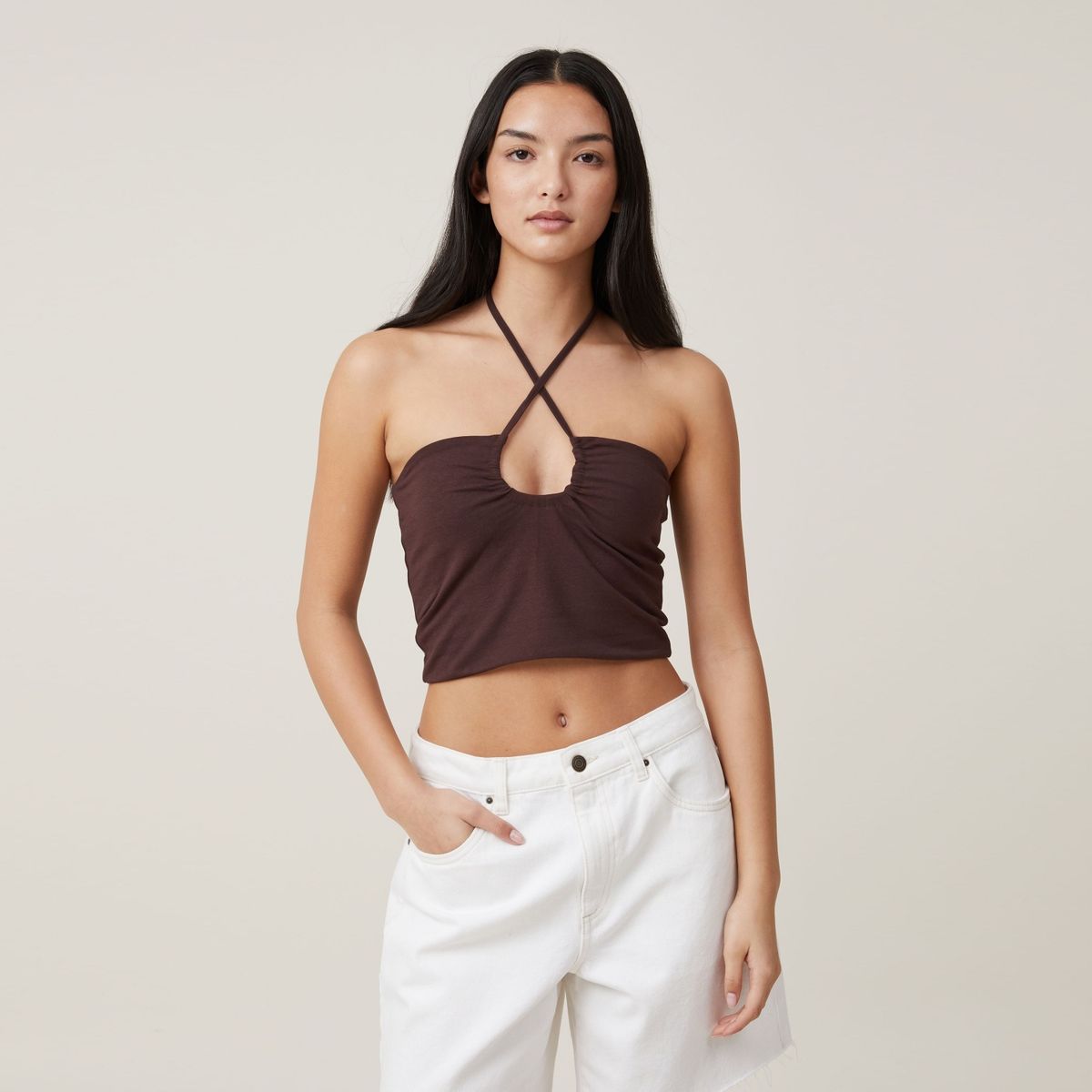 COTTON ON - Crop Top Cuello Halter Algodón Mujer Cotton On