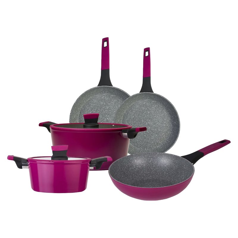 KW - Batería de Cocina Antiadherente Ollas Y Sartén Soho Cherry 7 Piezas Kw