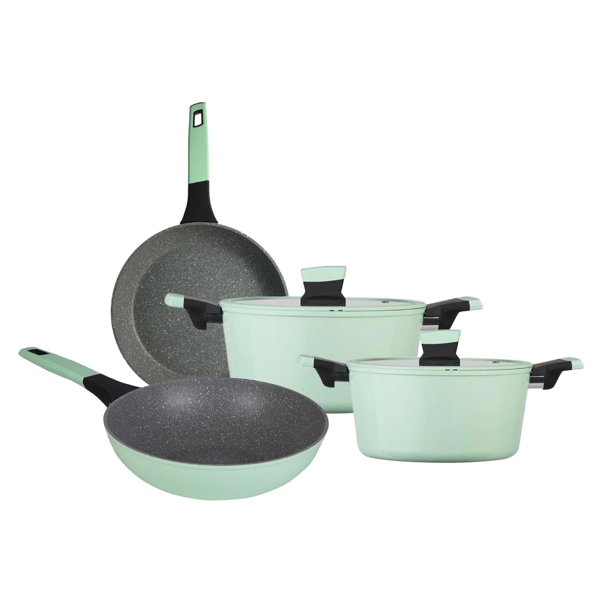 KW - Batería de Cocina Antiadherente Ollas Y Sartén Wok Soho Mint 6 Piezas Kw