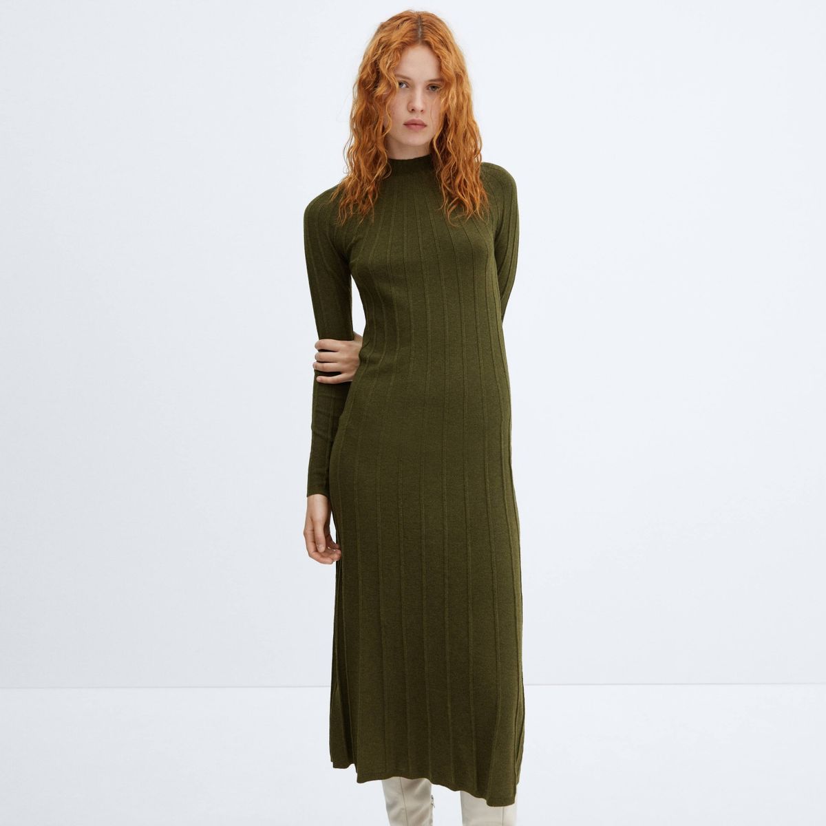 MANGO - Vestido Canalé Cuello Perkins Mujer Mango