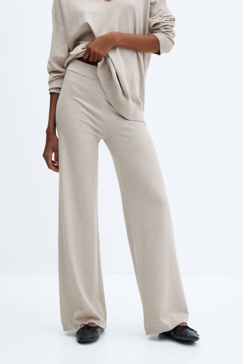 MANGO - Pantalón Punto Wideleg Mujer Mango