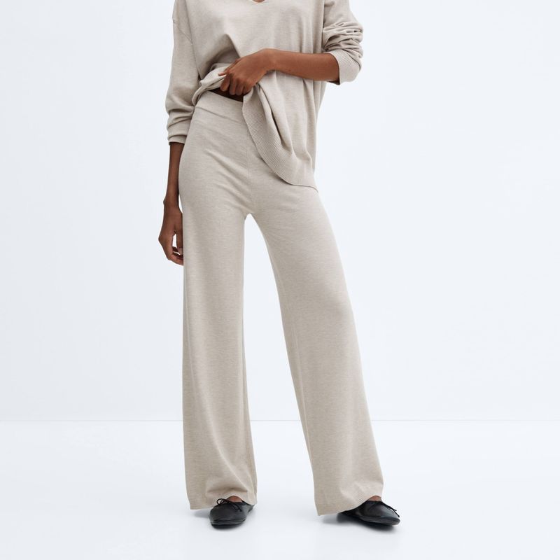 MANGO - Pantalón Punto Wideleg Mujer Mango