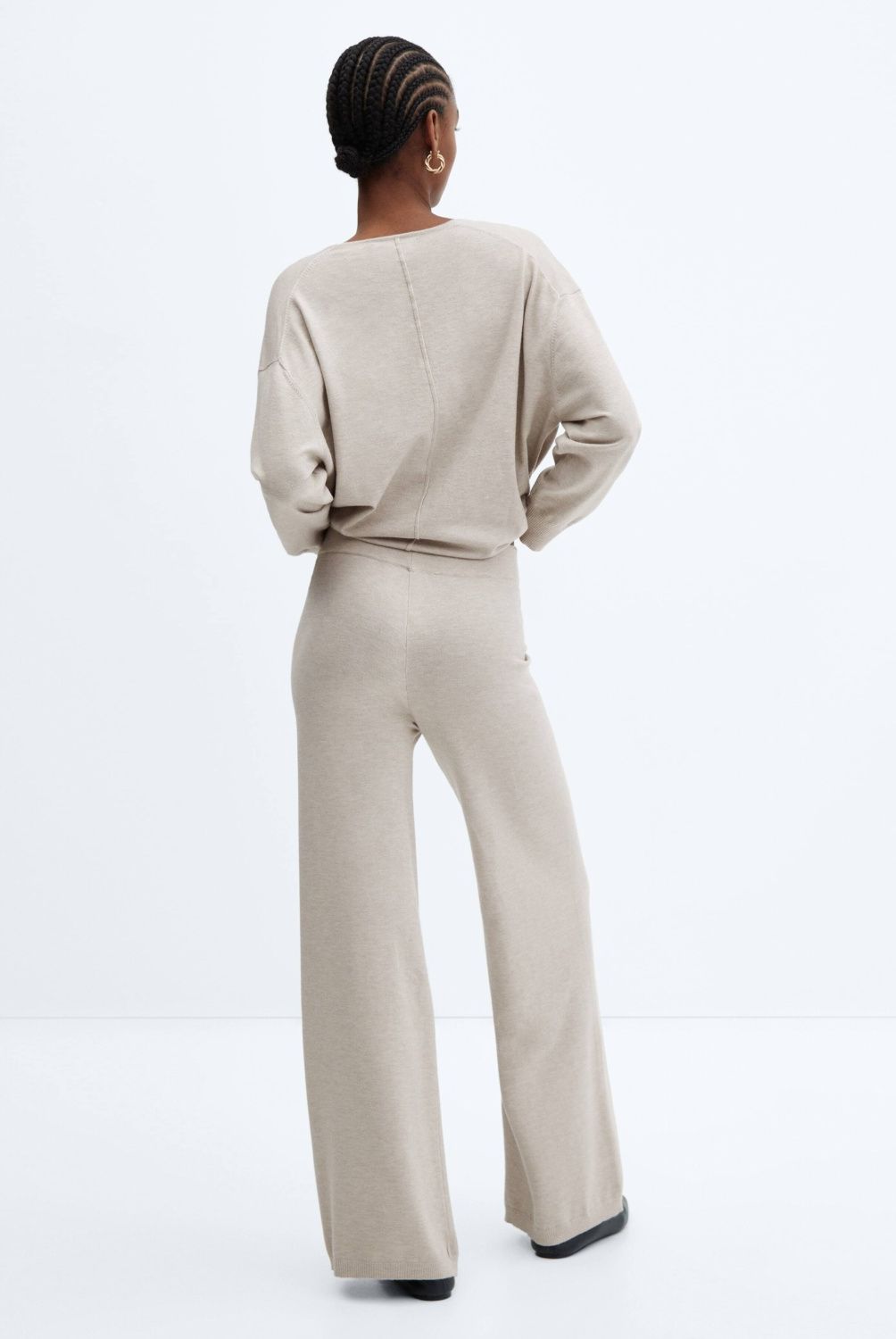 MANGO - Pantalón Punto Wideleg Mujer Mango