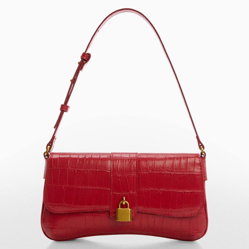 MANGO - Cartera de Hombro Candado Efecto Piel Coco Mujer Mango