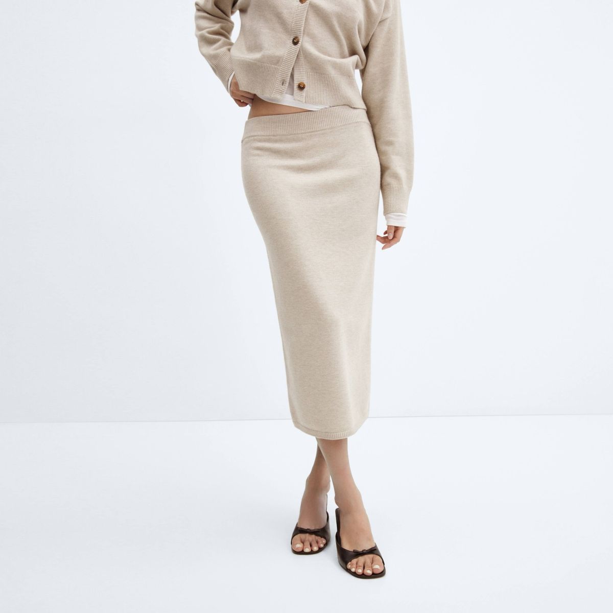 MANGO - Falda Midi Punto Mujer Mango