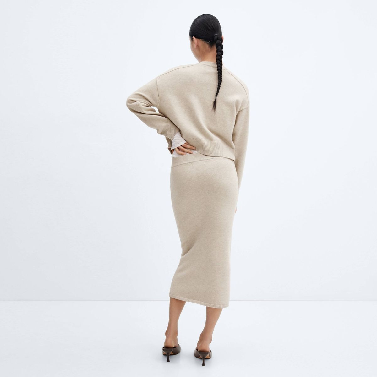 MANGO - Falda Midi Punto Mujer Mango