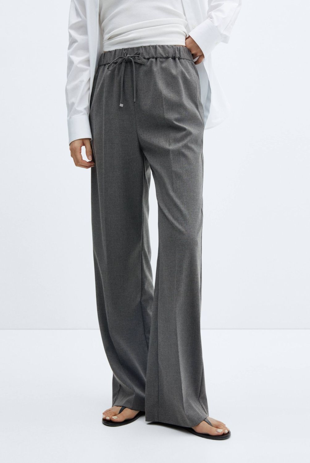 MANGO - Pantalón Wideleg Cintura Elástica Mujer Mango