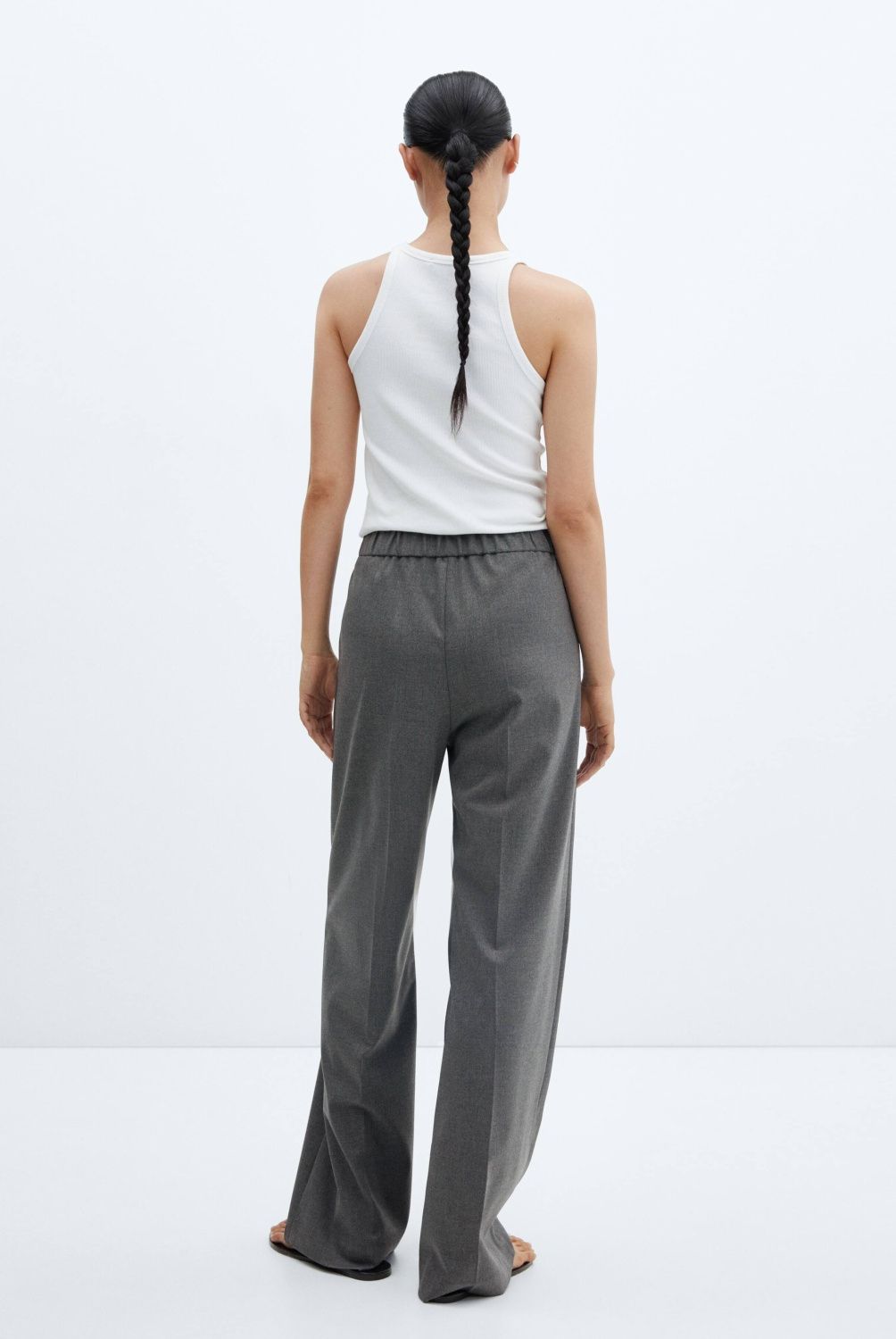 MANGO - Pantalón Wideleg Cintura Elástica Mujer Mango