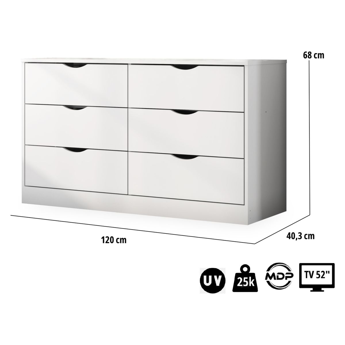 BE DESIGN - Cómoda 6 Cajones Pisa Blanco Be Design