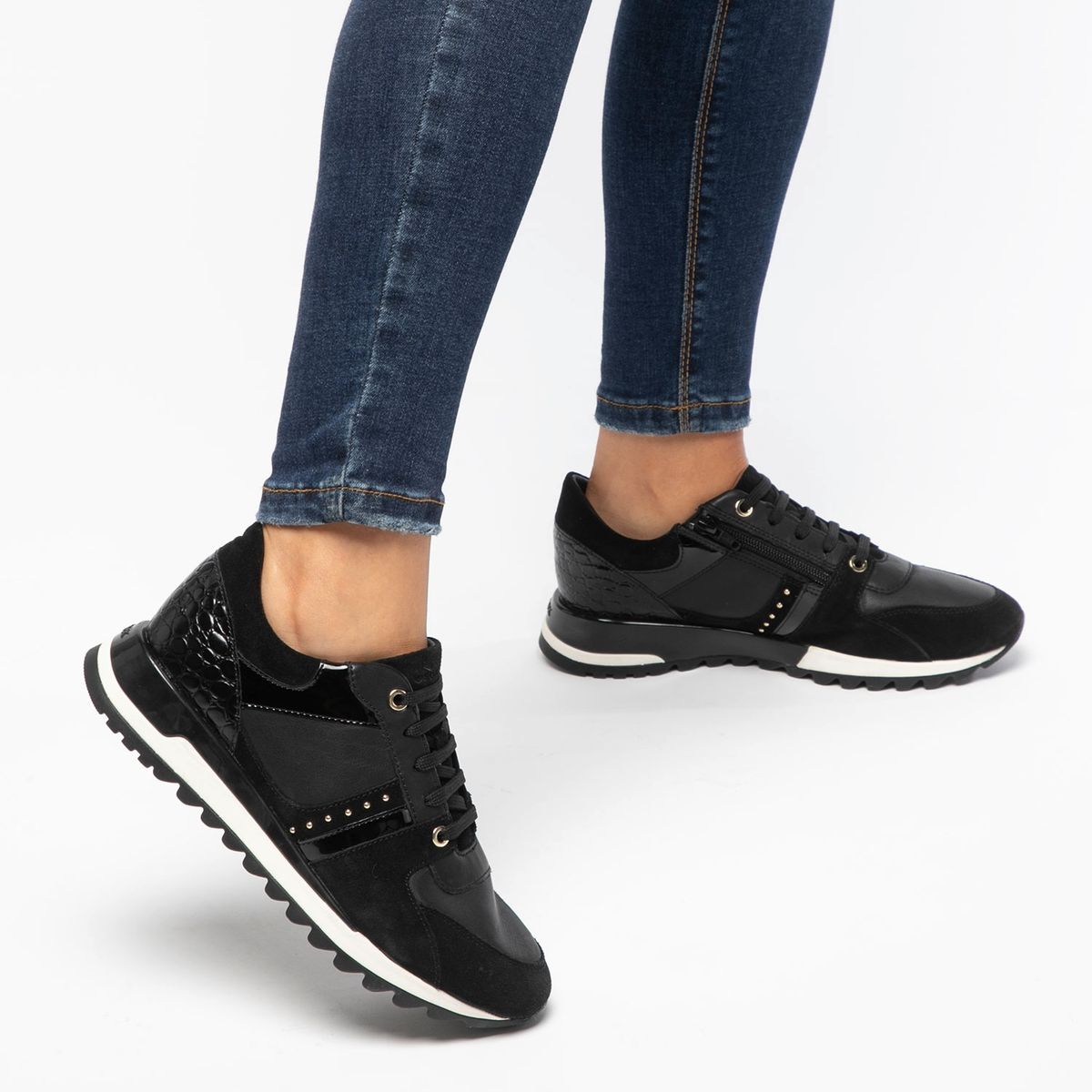 GEOX - Zapatilla Urbana Mujer Cuero Negro Geox
