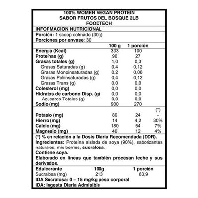 Imagen 2 del producto Suplemento Deportivo 100% Women Vegan Protein 2 lb Frutos Del BosqueFoodtech