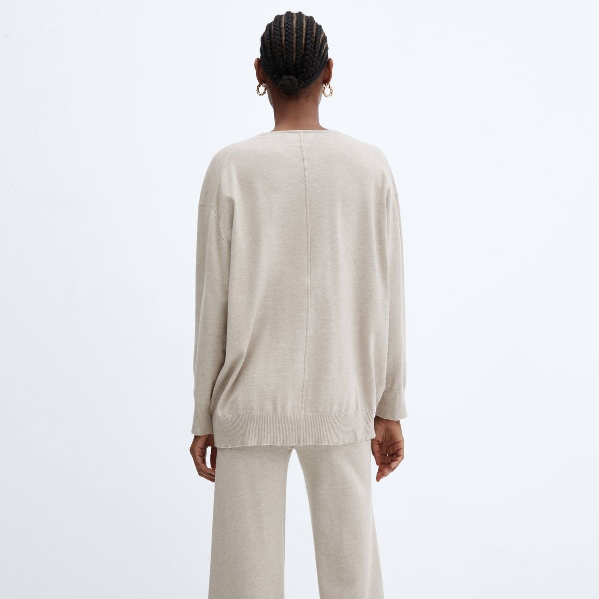 MANGO - Sweater Punto Fino Cuello Pico Mujer Mango