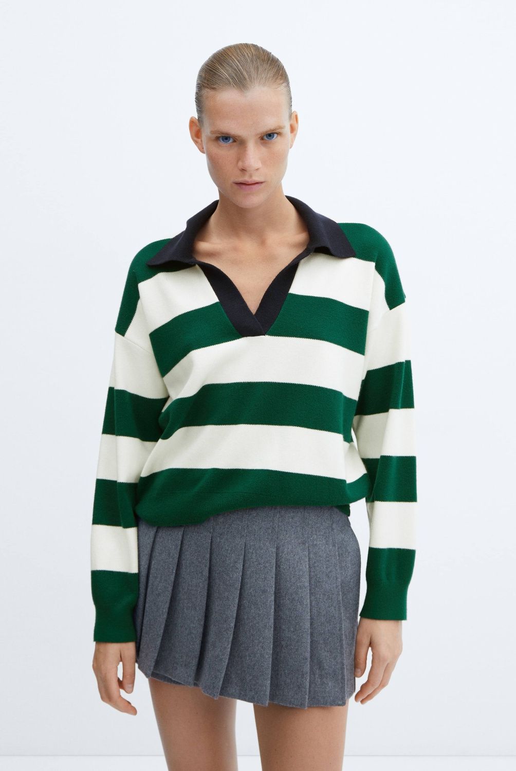 MANGO - Sweater Rayas Cuello Polo Mujer Mango