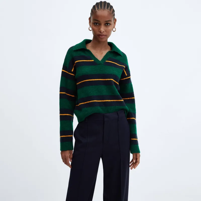 MANGO - Sweater Rayas Cuello Polo Mujer Mango