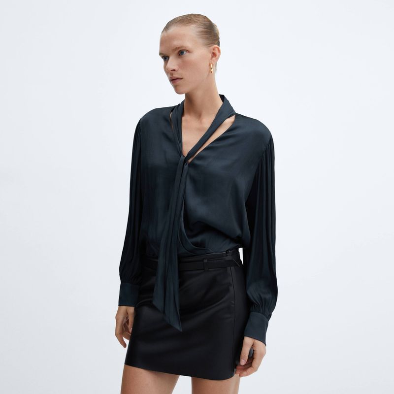 MANGO - Blusa Satinada Lazo Mujer Mango