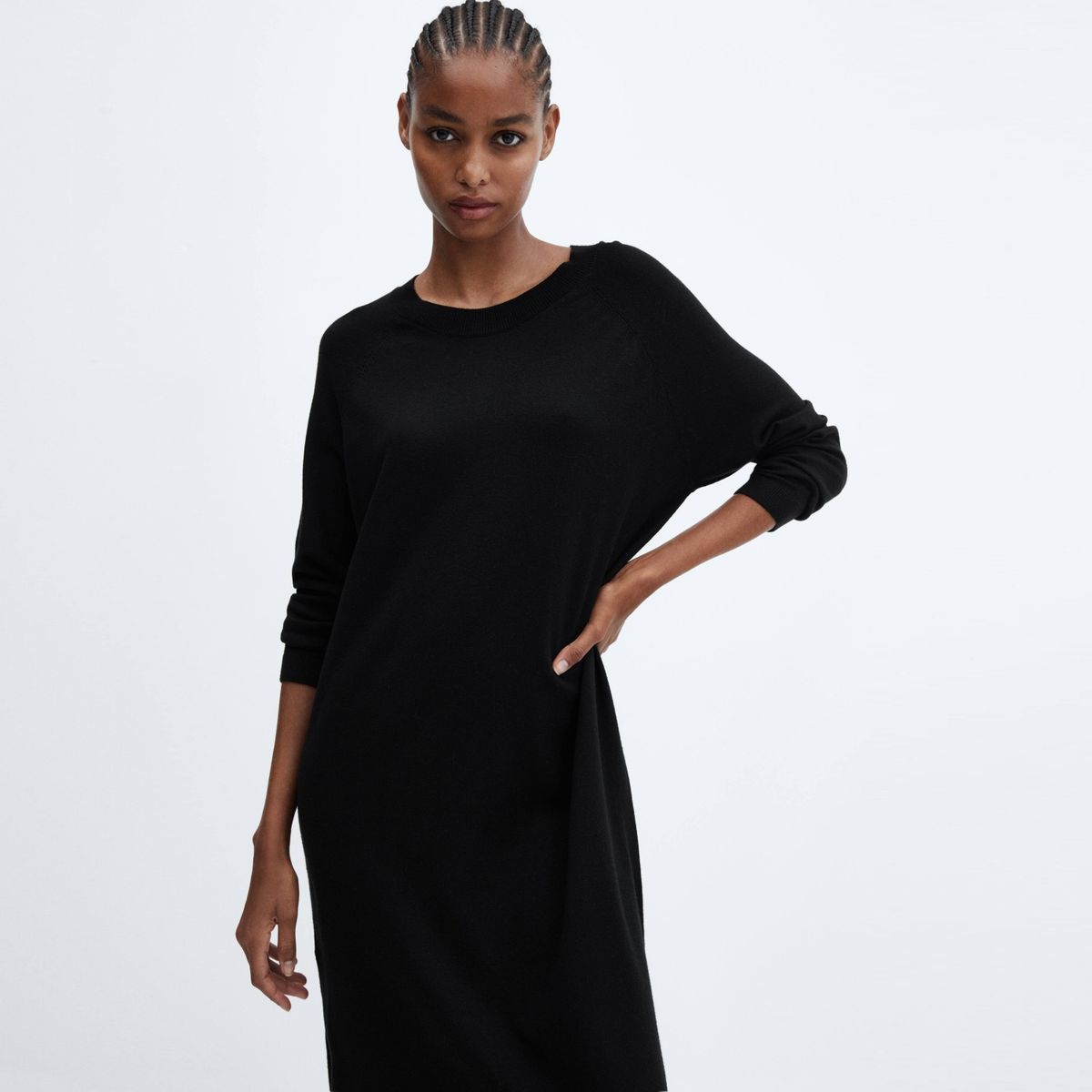 MANGO - Vestido Punto Cuello Redondo Mujer Mango