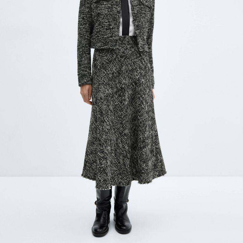 MANGO - Falda Midi Tweed Mujer Mango