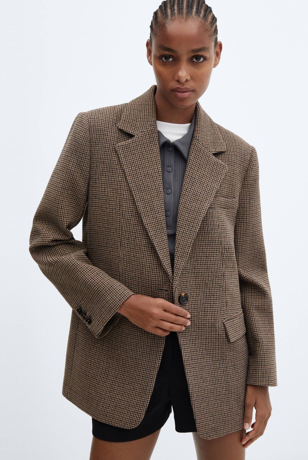 MANGO - Blazer Pata de Gallo Solapas Mujer Mango
