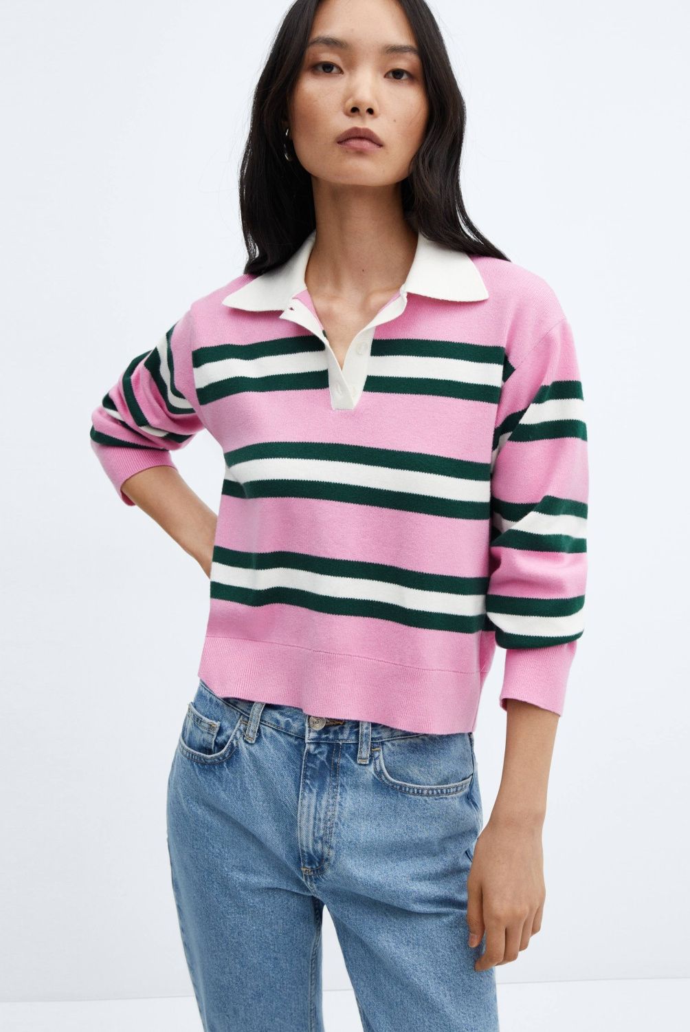 MANGO - Sweater Rayas Cuello Polo Mujer Mango