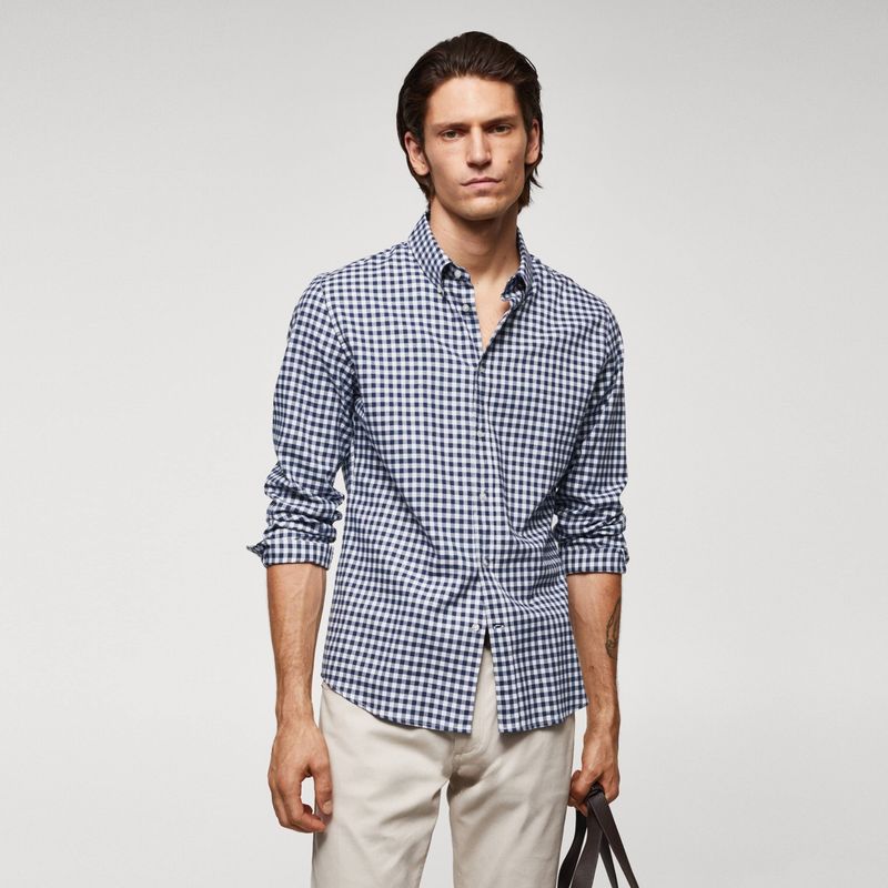 MANGO MAN - Camisa Algodón Cuadro Vichy Hombre Mango Man
