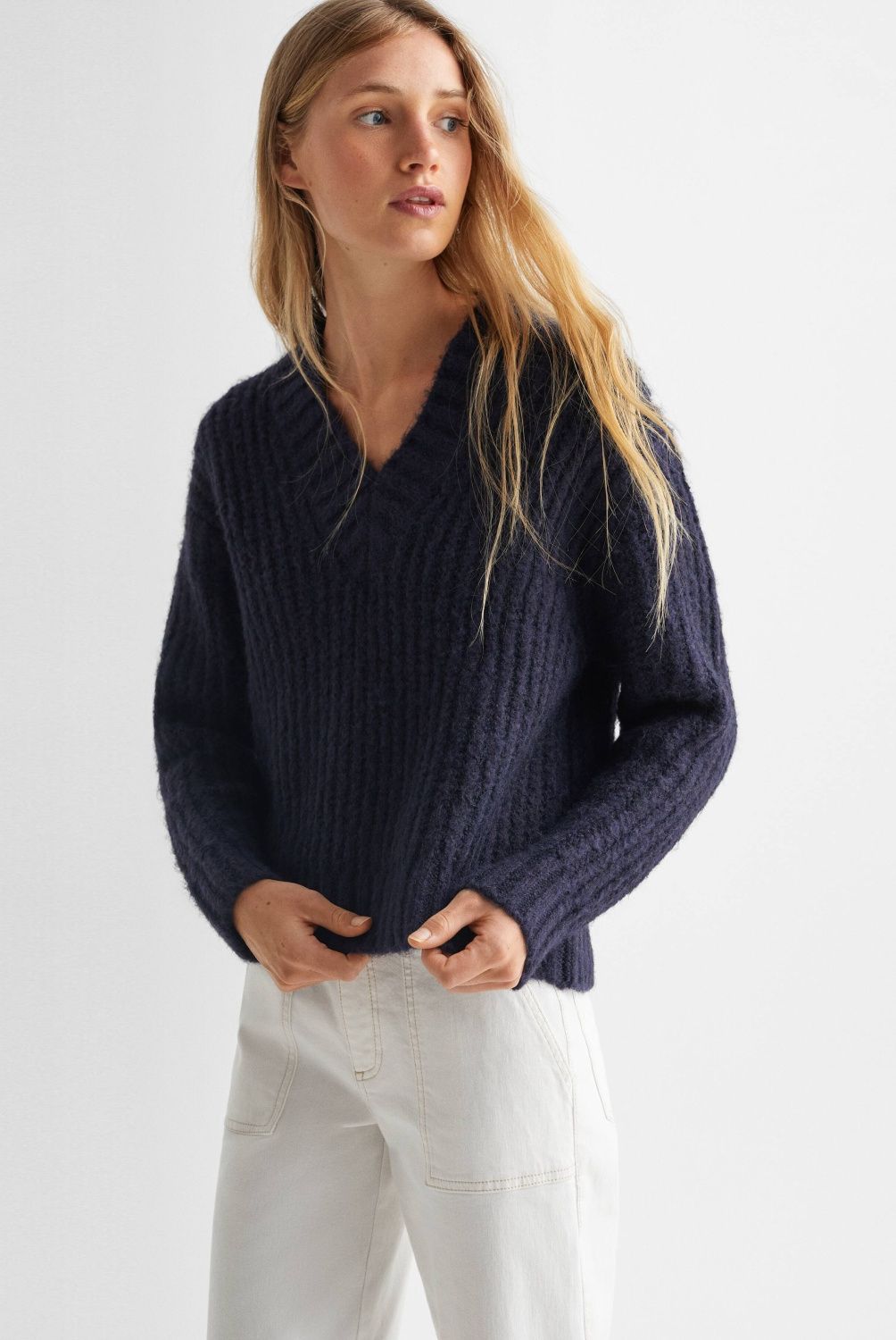 MANGO TEEN - Sweater Punto Cuello Pico Mujer Mango Teen