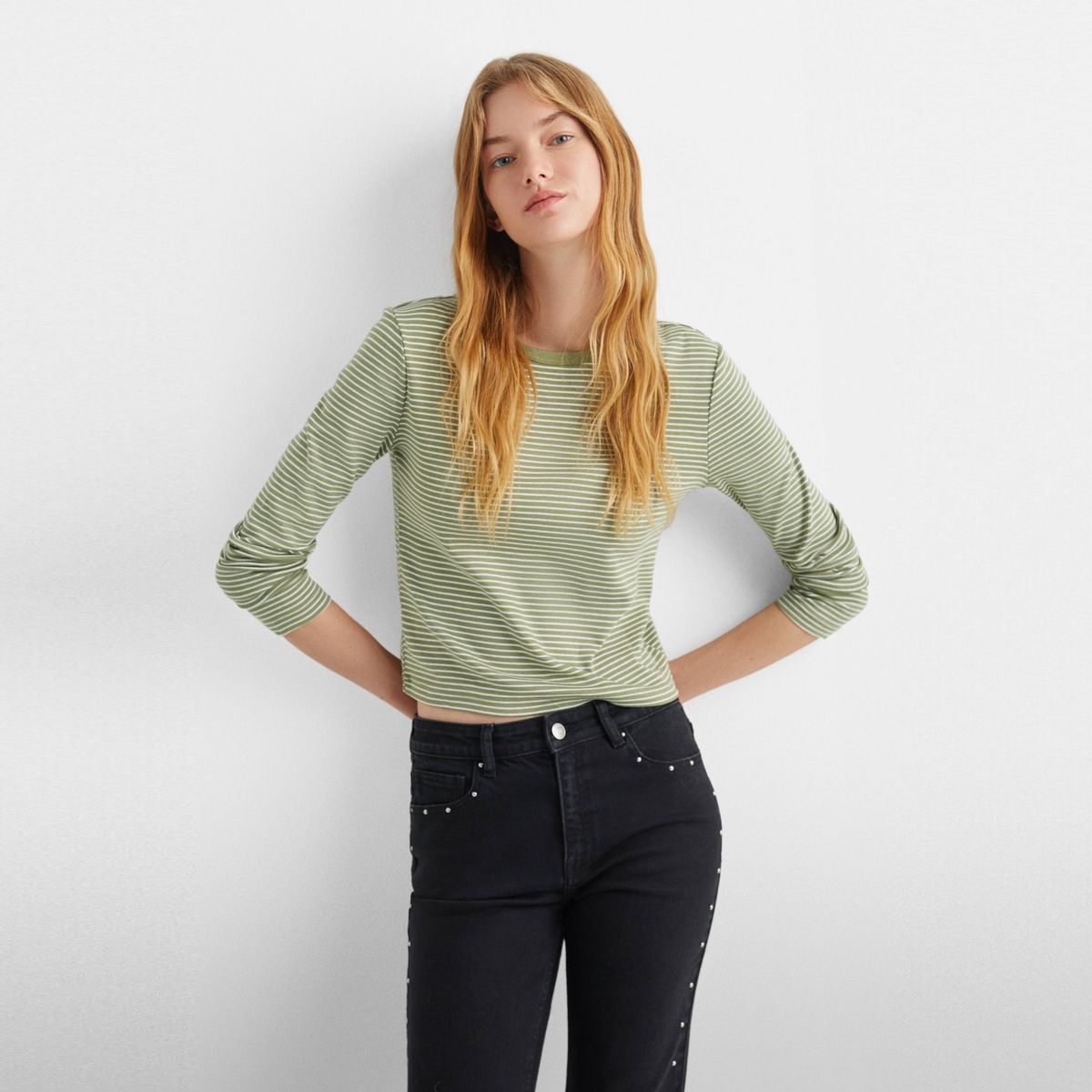 MANGO TEEN - Polera Manga Larga Rayas Mujer Mango Teen