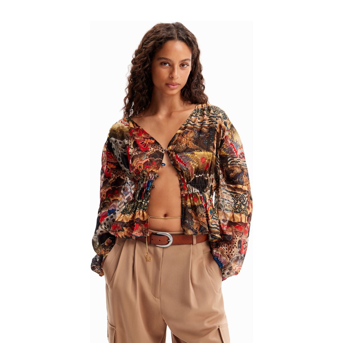 DESIGUAL - Blusa Estampada Manga Larga Mujer Desigual