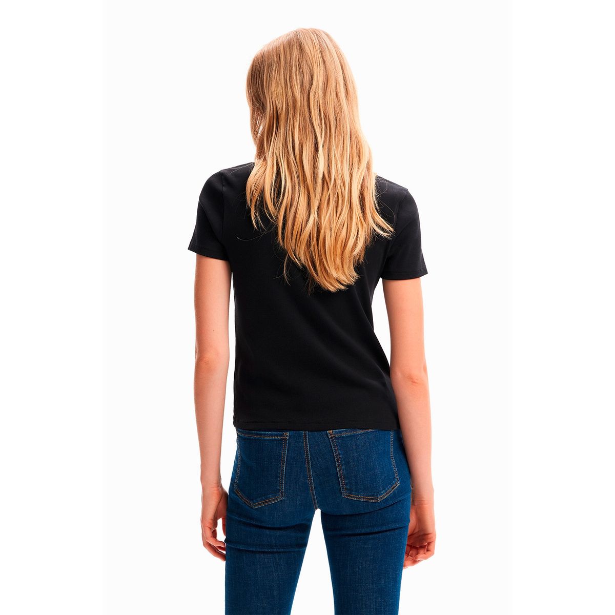 DESIGUAL - Polera Mujer Desigual Flor Mensajes Negra