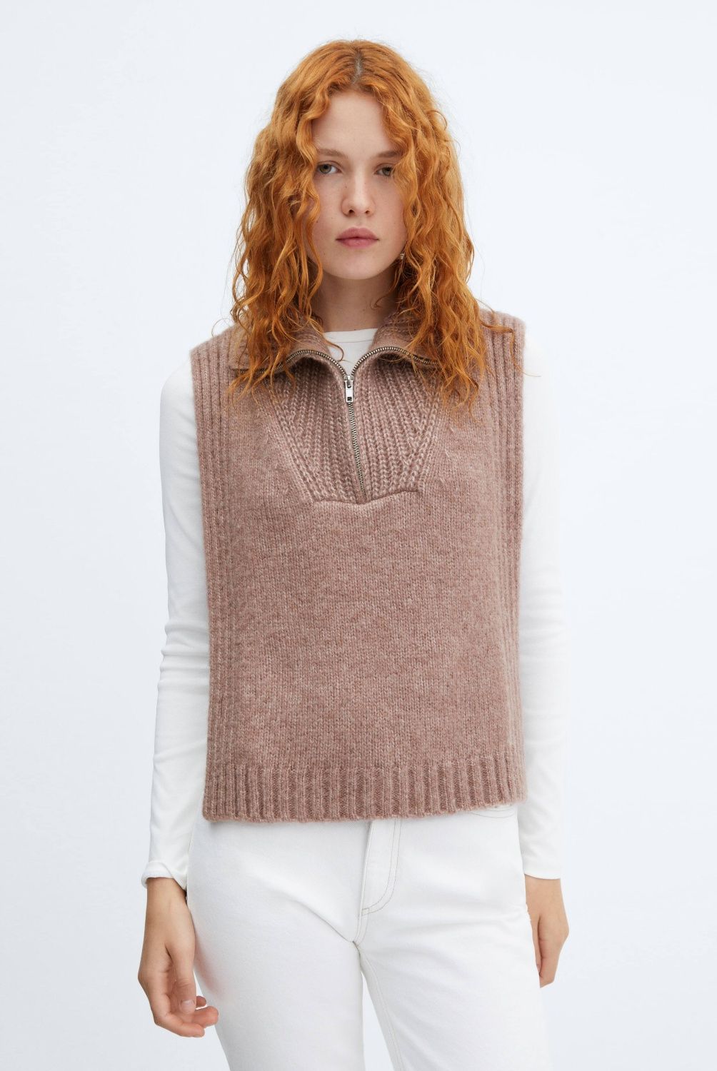 MANGO - Chaleco Aberturas Cuello Cremallera Mujer Mango