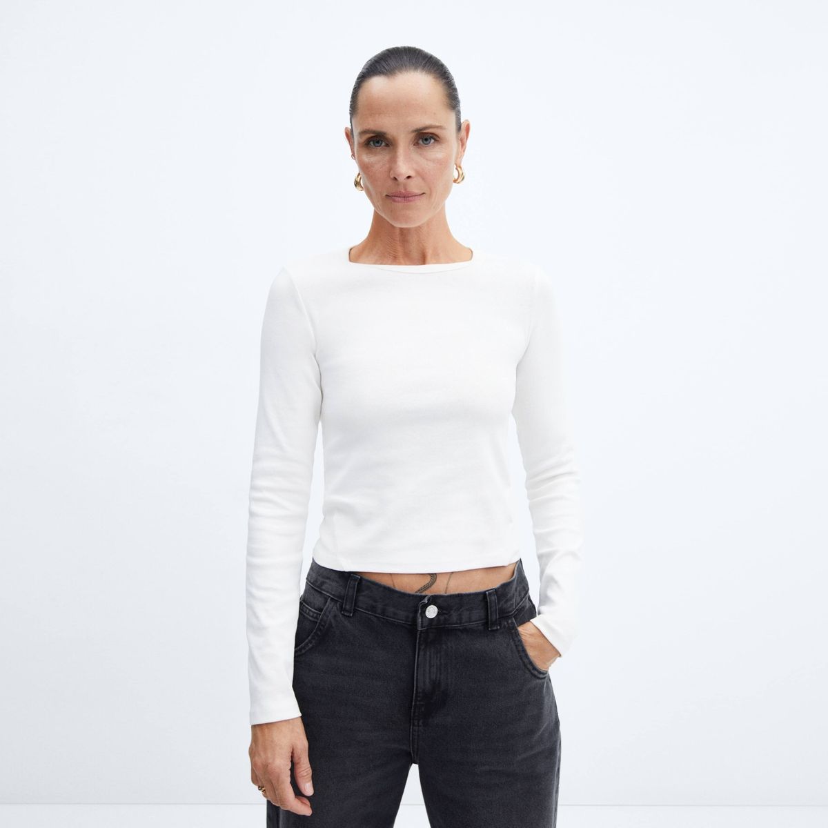 MANGO - Polera Algodón Costuras Mujer Mango