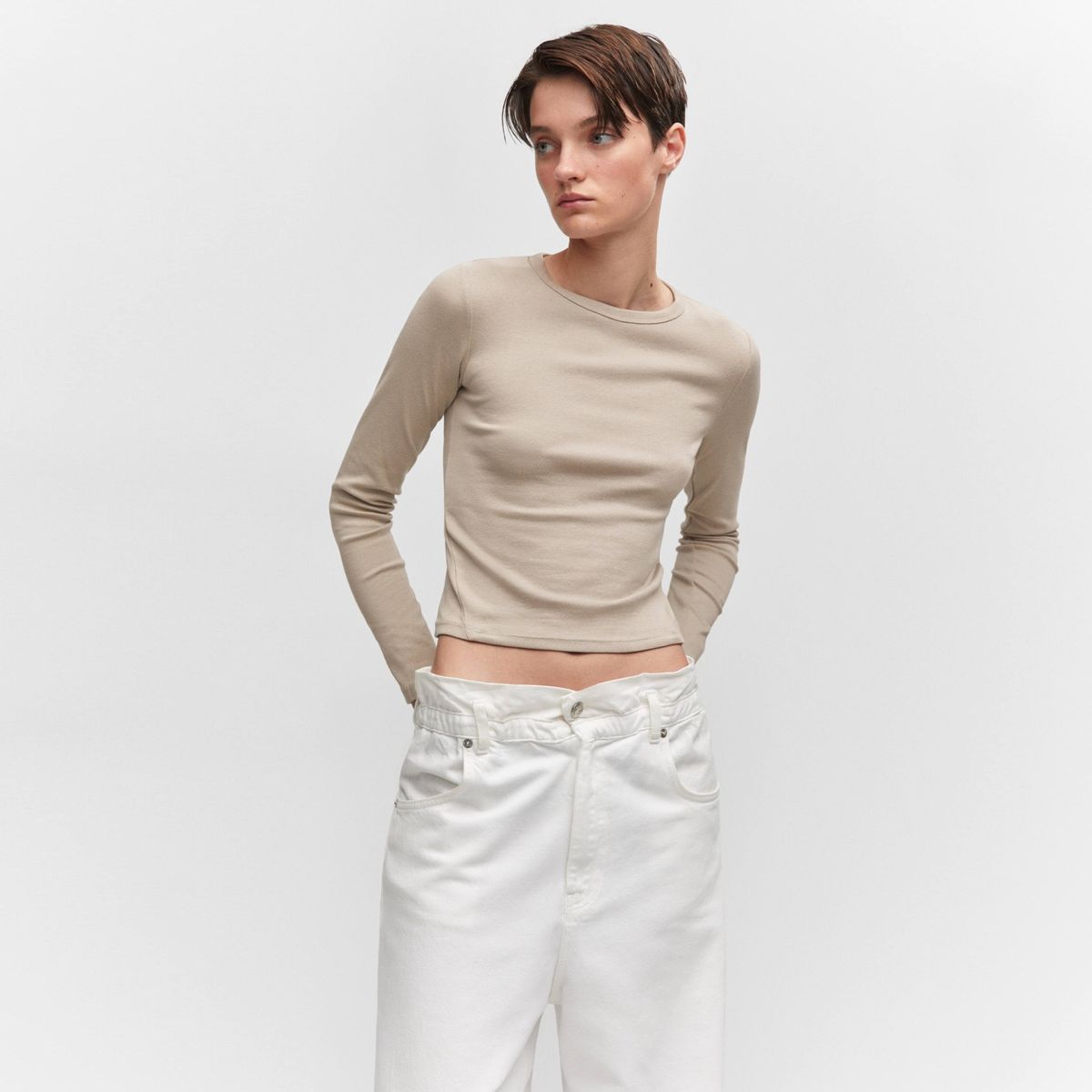 MANGO - Polera Algodón Costuras Mujer Mango